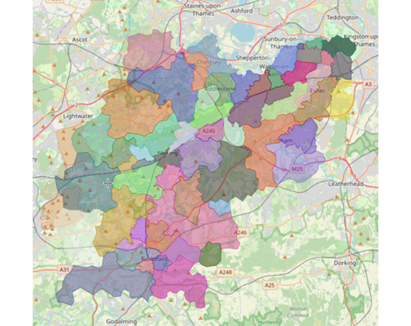 a map of the areas in Surrey that Premier Parcel Services provides 